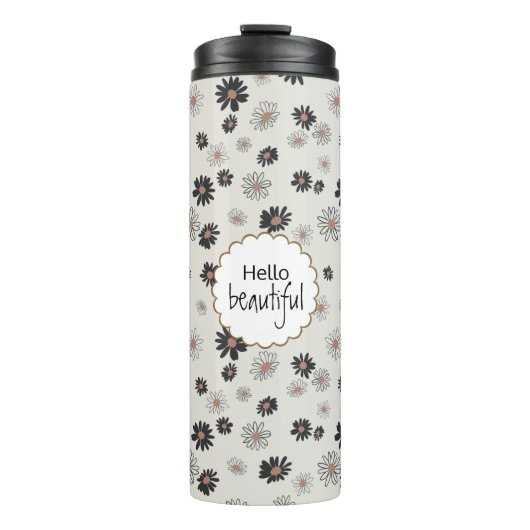Daisies zwart roze bloemmotief thermosbeker (Voorkant)