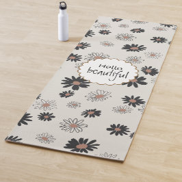 Daisies zwart roze bloemmotief yogamat