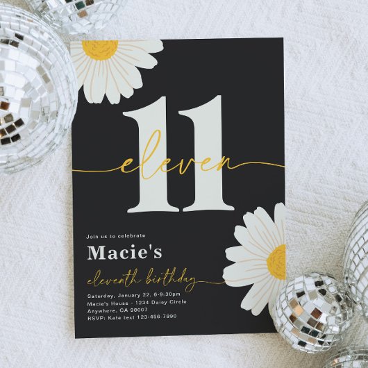 Daisy 11th Birthday Invitation Kaart