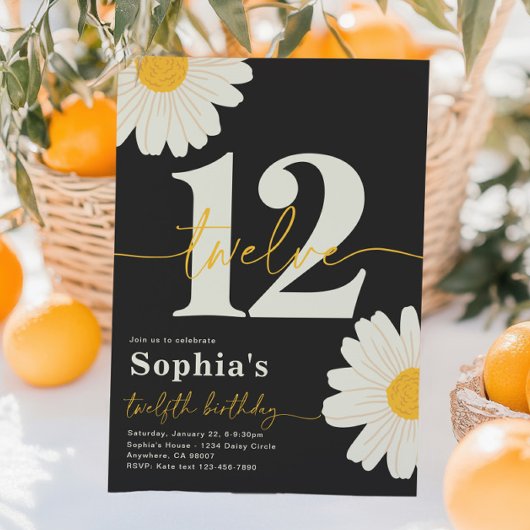 Daisy 12th Birthday Invitation Kaart