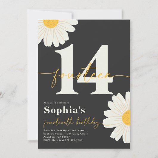 Daisy 14th Birthday Invitation Kaart (Voorkant)