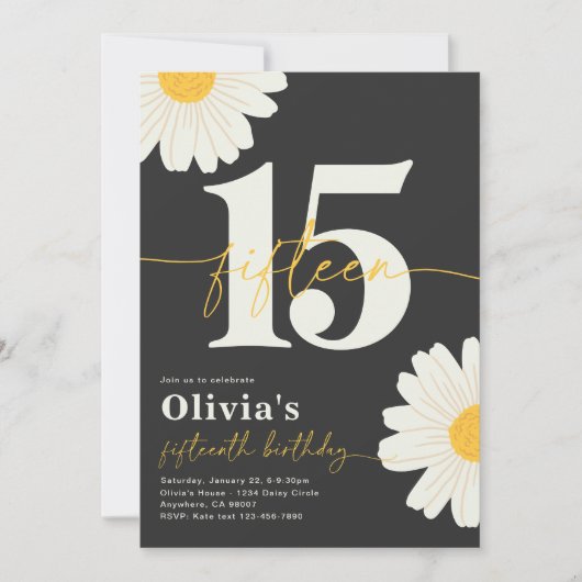 Daisy 15th Birthday Invitation Kaart (Voorkant)