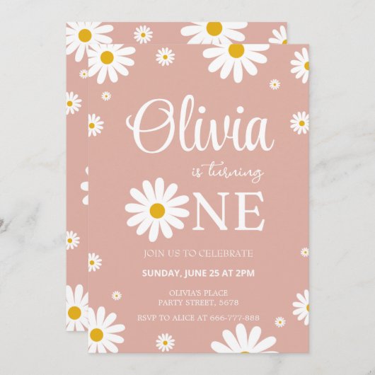 Daisy 1e verjaardag bewerkbare uitnodiging (Voorkant / Achterkant)