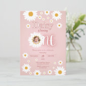 Daisy 1e verjaardag foto uitnodiging (Staand voorkant)