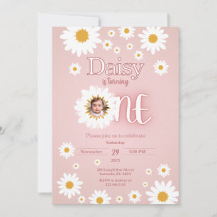 Daisy 1e verjaardag foto uitnodiging