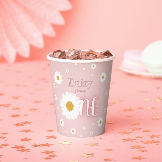 Daisy 1e verjaardag papieren bekers (Insitu)