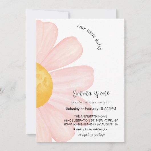 Daisy 1e verjaardag, Roze Daisy Meisje 1e verjaard Kaart (Voorkant)