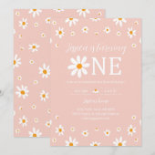 Daisy 1e verjaardag roze kaart (Voorkant / Achterkant)