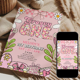 Daisy 1e verjaardag Roze Retro Verjaardag  Kaart