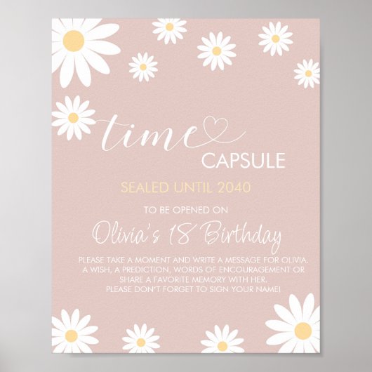 Daisy 1e Verjaardag Tijd Capsule teken, Retro Dais Poster (Voorkant)