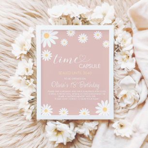 Daisy 1e Verjaardag Tijd Capsule teken, Retro Dais Poster