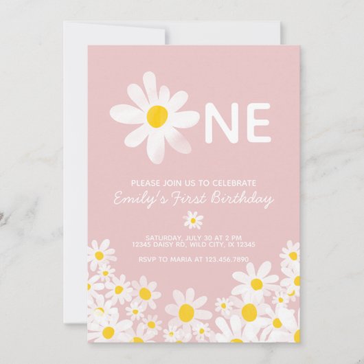 Daisy 1st Baby Girl Birthday Uitnodiging (Voorkant)