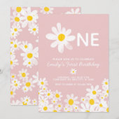 Daisy 1st Baby Girl Birthday Uitnodiging (Voorkant / Achterkant)