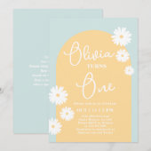 Daisy 1st Birthday Girl Invitation Kaart (Voorkant / Achterkant)