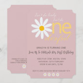 Daisy 1st Birthday Invite Lovely Mauve Kaart (Voorkant / Achterkant)