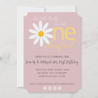 Daisy 1st Birthday Invite Lovely Mauve Kaart
