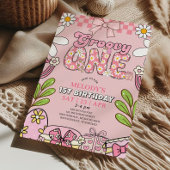 Daisy 1st Birthday Pink Retro Birthday  Kaart