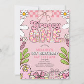 Daisy 1st Birthday Pink Retro Birthday  Kaart (Voorkant)