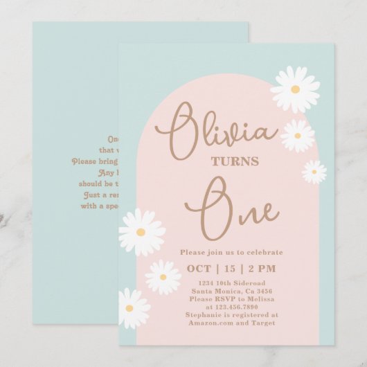 Daisy 1st Birthday Uitnodiging (Voorkant / Achterkant)