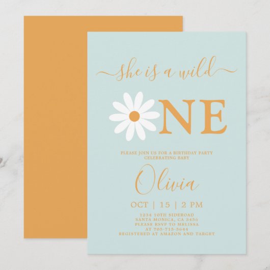 Daisy 1st Birthday Uitnodiging (Voorkant / Achterkant)