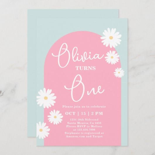 Daisy 1st Birthday Uitnodiging (Voorkant / Achterkant)