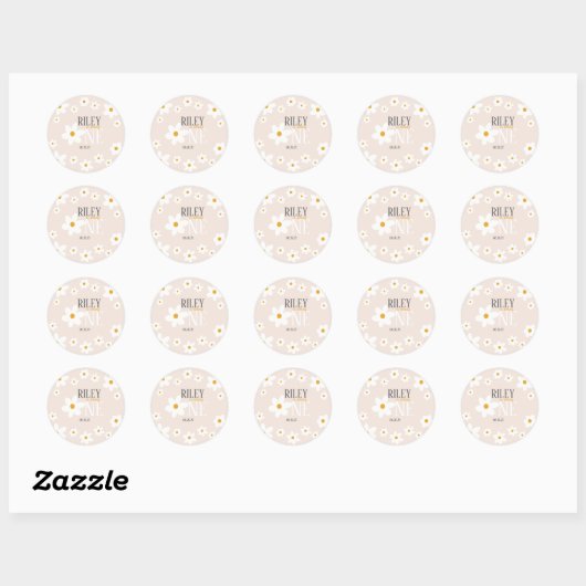 Daisy 1st Birthday Uitnodiging Ronde Sticker (Vel)