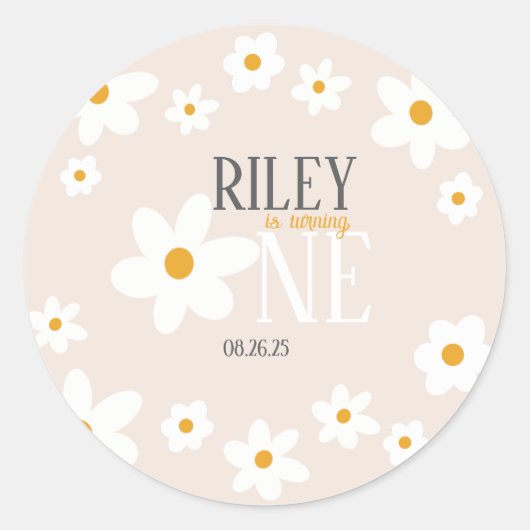 Daisy 1st Birthday Uitnodiging Ronde Sticker (Voorkant)