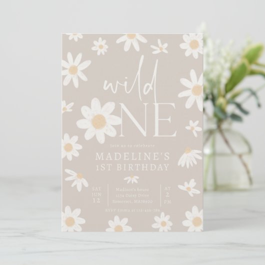 Daisy 1st Birthday Wild One Wildflower Verjaardag Kaart (Staand voorkant)