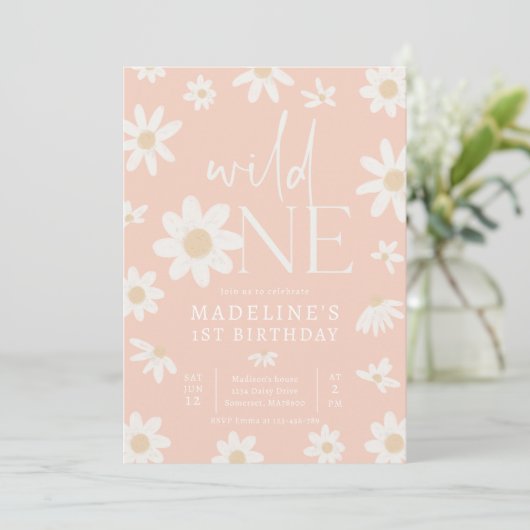 Daisy 1st Birthday Wild One Wildflower Verjaardag Kaart (Staand voorkant)