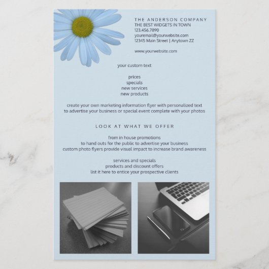 Daisy 2 Blue Floral Simple Moderne Your 2 Photo Flyer (Voorkant)