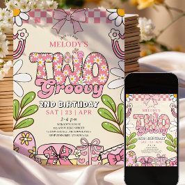 Daisy 2e verjaardag Retro 2e verjaardagsuitnodigin Kaart