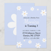 Daisy 3rd Birthday Invitation Flower Kaart (Voorkant / Achterkant)