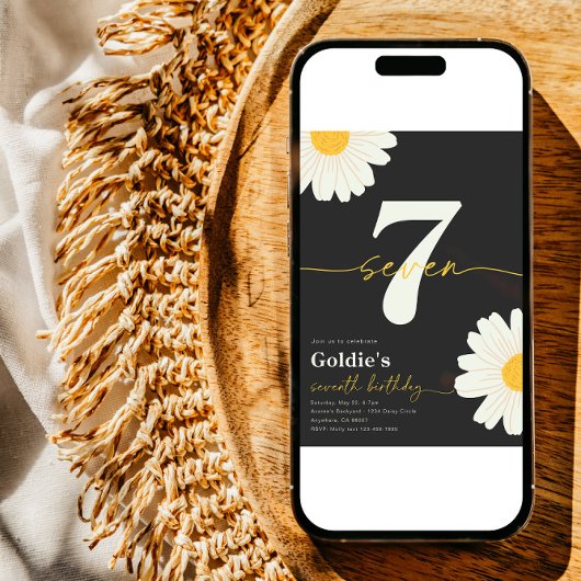 Daisy 7th Birthday Invitation Kaart