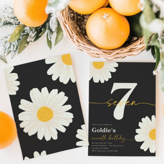 Daisy 7th Birthday Invitation Kaart