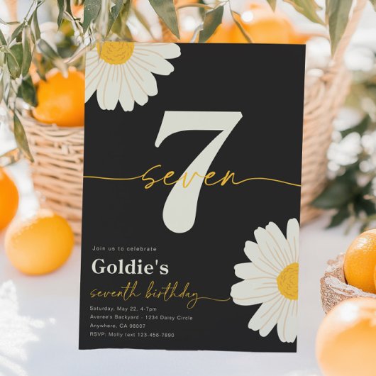 Daisy 7th Birthday Invitation Kaart