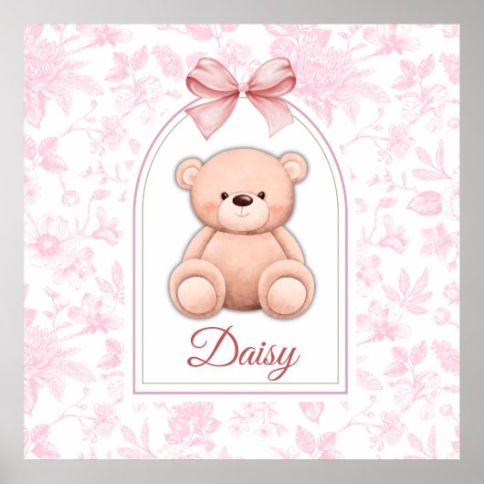 Daisy | Aangepaste Roze Teddybeer-kinderkamerontwe Poster (Voorkant)
