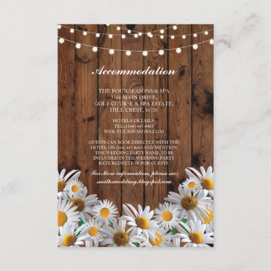 Daisy Accommodation Wood Lights Wedding Cards Informatiekaartje (Voorkant)