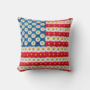 Daisy American Flag Rood Wit Blauw Sierkussen