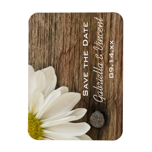 Daisy and Barn Wood Country Weddenschap Save the D Magneet (Verticaal)