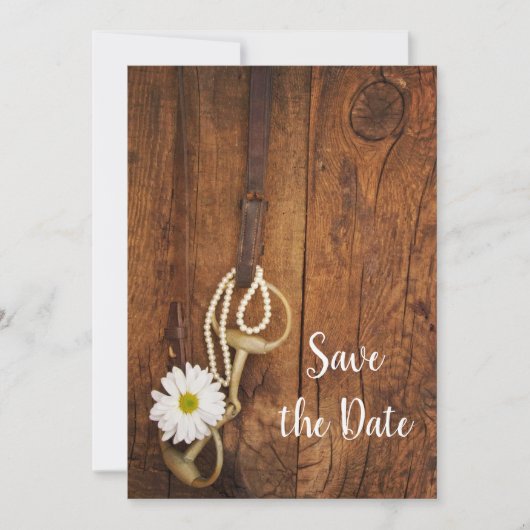 Daisy and Horse Bit Western Wedding Save the Date (Voorkant)