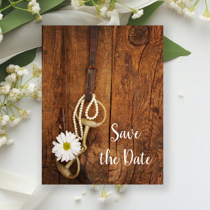 Daisy and Horse Bit Western Wedding Save the Date Aankondigingskaart