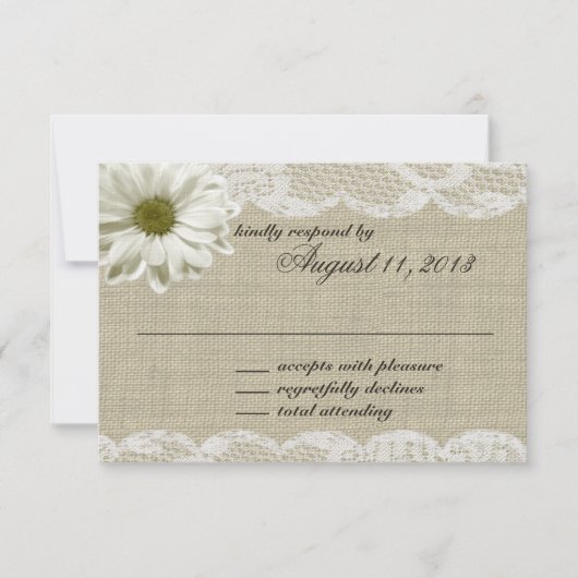 Daisy and Lace Country Burlap Huwelijksreactie RSVP Kaartje (Voorkant)