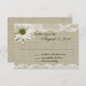 Daisy and Lace Country Burlap Huwelijksreactie RSVP Kaartje (Voorkant / Achterkant)