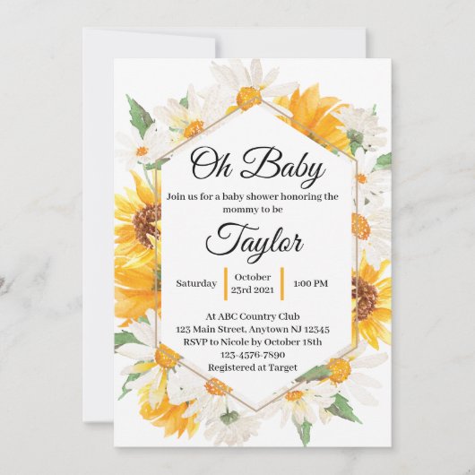 Daisy and Sunflower Baby shower Invitation Kaart (Voorkant)