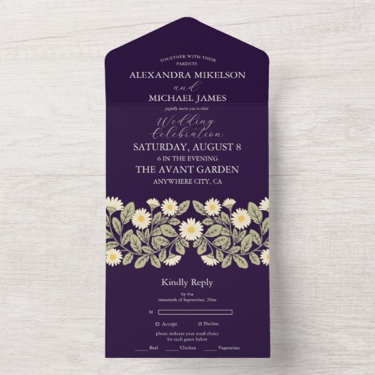 Daisy Art Nouveau bruiloft All In One Uitnodiging (Binnen)