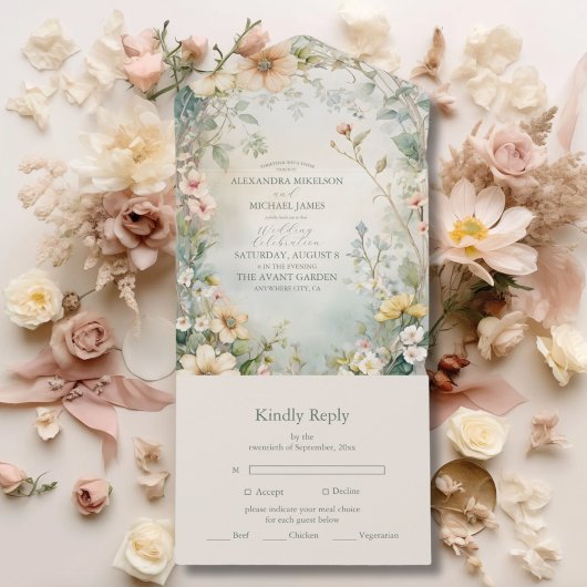 Daisy Art Nouveau Mucha bruiloft All In One Uitnodiging