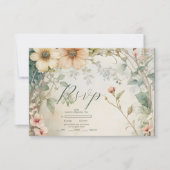  Daisy Art Nouveau Mucha bruiloft RSVP Kaartje (Voorkant)