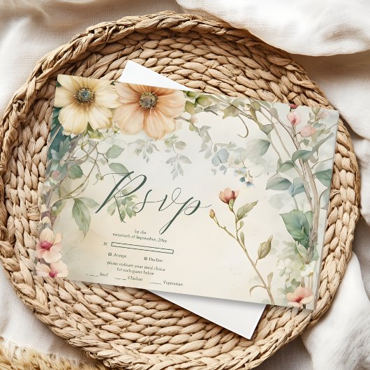  Daisy Art Nouveau Mucha bruiloft RSVP Kaartje