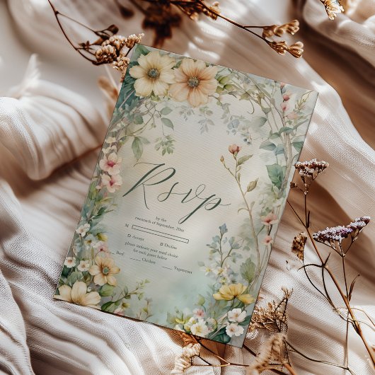  Daisy Art Nouveau Mucha bruiloft RSVP Kaartje