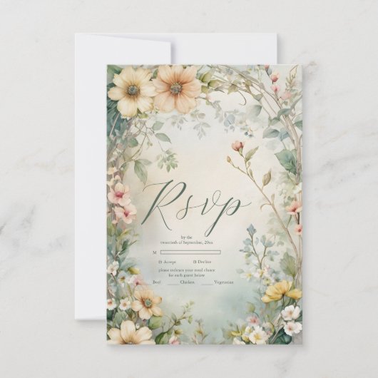  Daisy Art Nouveau Mucha bruiloft RSVP Kaartje (Voorkant)